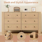 Natural Oak 6 Drawer Dresser for Bedroom, Modern Wide Dresser Organizer with Storage Drawers