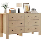 Natural Oak 6 Drawer Dresser for Bedroom, Modern Wide Dresser Organizer with Storage Drawers