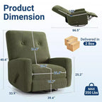 Manual 360 Swivel Rocker Recliner Chair, Overstuffed Glider Chair with Side Pockets, for Living Room, Bedroom, Office