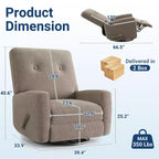 Manual 360 Swivel Rocker Recliner Chair, Overstuffed Glider Chair with Side Pockets, for Living Room, Bedroom, Office