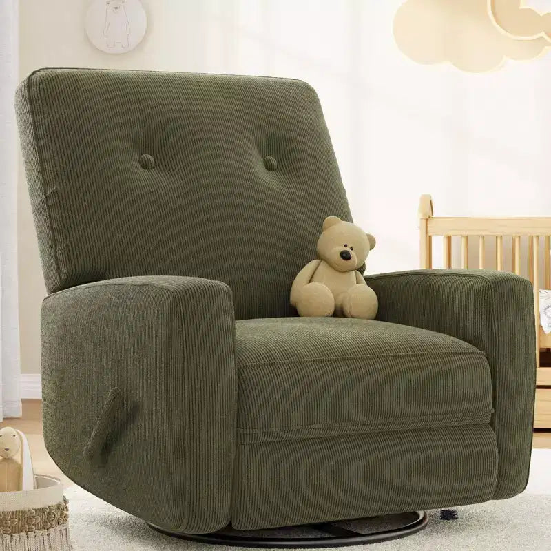 Manual 360 Swivel Rocker Recliner Chair, Overstuffed Glider Chair with Side Pockets, for Living Room, Bedroom, Office