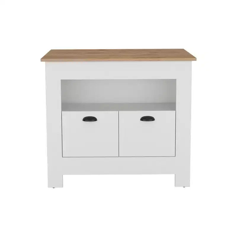 Modern Kitchen Island with 2 Cabinet Doors, Countertop Organizer with 3 Storage Shelves, Kitchen Island Table for Dining Room