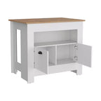 Modern Kitchen Island with 2 Cabinet Doors, Countertop Organizer with 3 Storage Shelves, Kitchen Island Table for Dining Room