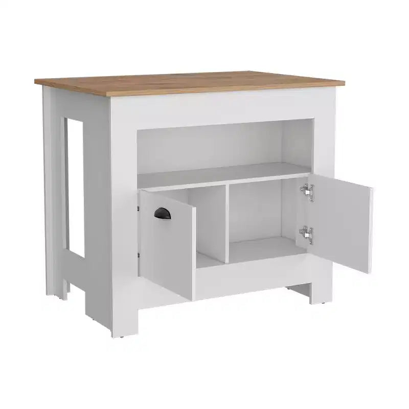 Modern Kitchen Island with 2 Cabinet Doors, Countertop Organizer with 3 Storage Shelves, Kitchen Island Table for Dining Room