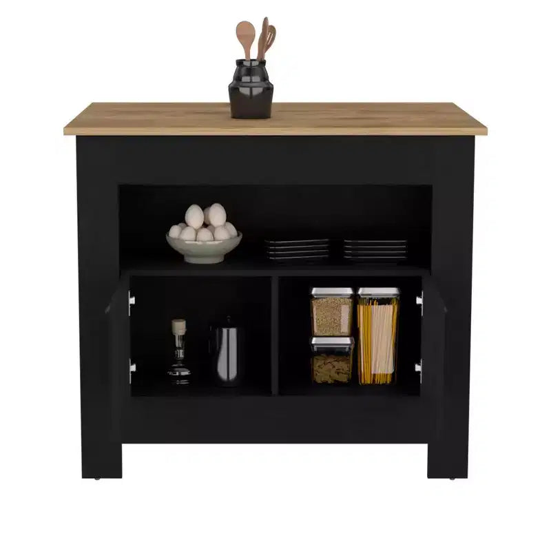 Modern Kitchen Island with 2 Cabinet Doors, Countertop Organizer with 3 Storage Shelves, Kitchen Island Table for Dining Room