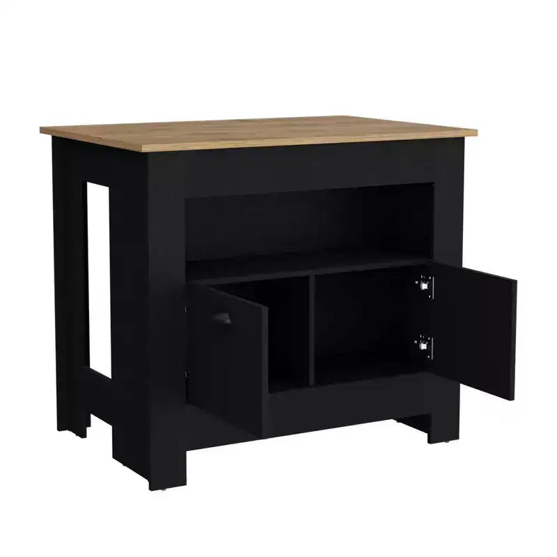 Modern Kitchen Island with 2 Cabinet Doors, Countertop Organizer with 3 Storage Shelves, Kitchen Island Table for Dining Room