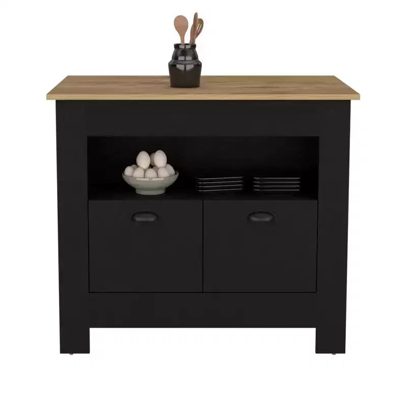Modern Kitchen Island with 2 Cabinet Doors, Countertop Organizer with 3 Storage Shelves, Kitchen Island Table for Dining Room