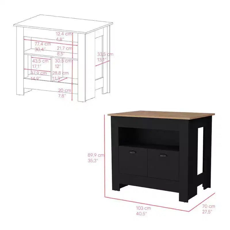 Modern Kitchen Island with 2 Cabinet Doors, Countertop Organizer with 3 Storage Shelves, Kitchen Island Table for Dining Room