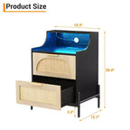 Wood Curved-Edge Bedside Table with Light, Three-Drawer Bedroom/Living Room Accent Table, Natural Compact Nightstand