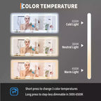 24x32 inch bathroom mirror, dimmable, dual front and rear lights, memory function, anti-fog and shatterproof, can be used horizontally or vertically.
