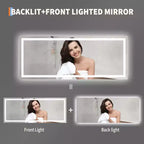 24x32 inch bathroom mirror, dimmable, dual front and rear lights, memory function, anti-fog and shatterproof, can be used horizontally or vertically.