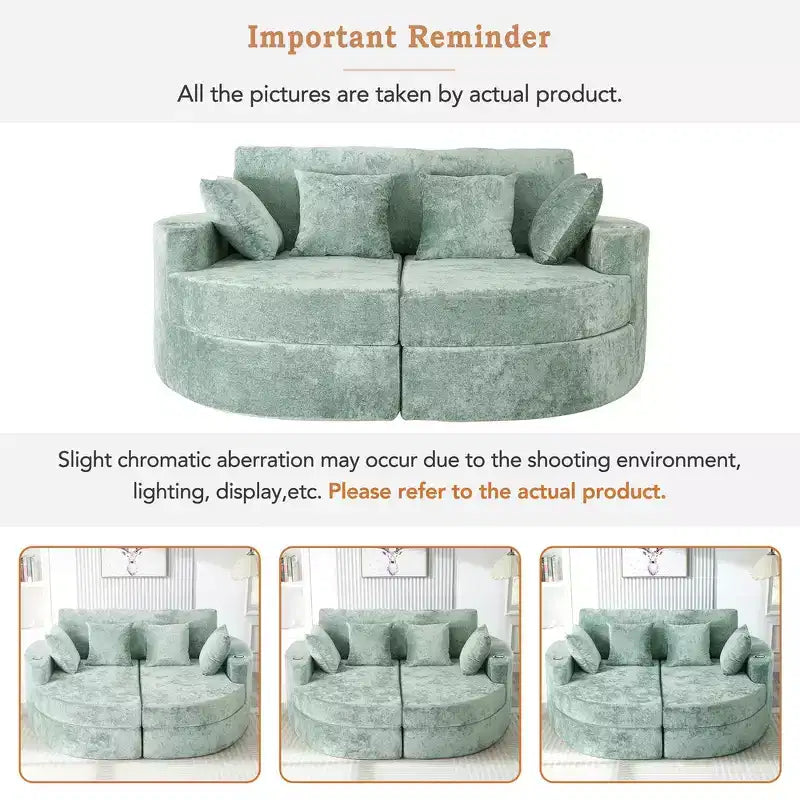 80 Curved Chaise Lounge Sofa & Boneless Couch, Full-Compressed Sofa Bed with Two Cup Holders