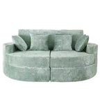 80 Curved Chaise Lounge Sofa & Boneless Couch, Full-Compressed Sofa Bed with Two Cup Holders