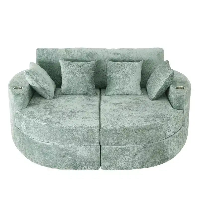 80 Curved Chaise Lounge Sofa & Boneless Couch, Full-Compressed Sofa Bed with Two Cup Holders