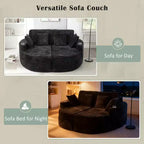 80 Curved Chaise Lounge Sofa & Boneless Couch, Full-Compressed Sofa Bed with Two Cup Holders