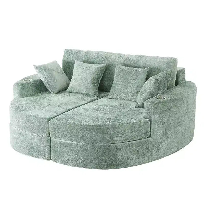 80 Curved Chaise Lounge Sofa & Boneless Couch, Full-Compressed Sofa Bed with Two Cup Holders
