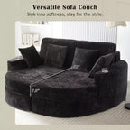 80 Curved Chaise Lounge Sofa & Boneless Couch, Full-Compressed Sofa Bed with Two Cup Holders