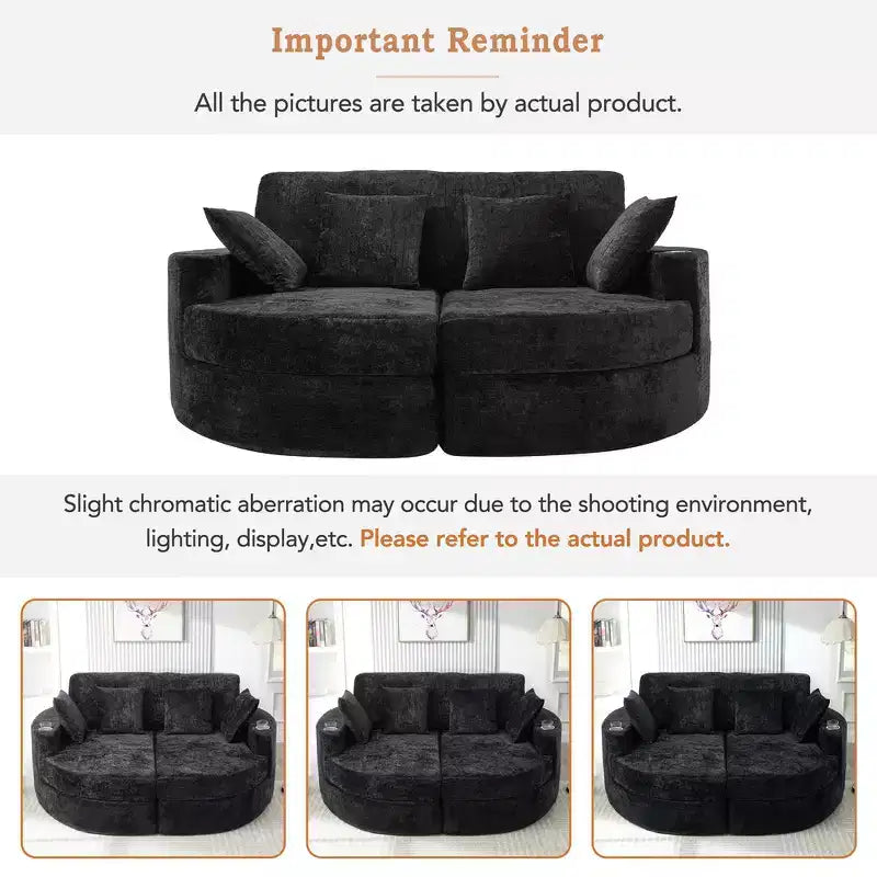80 Curved Chaise Lounge Sofa & Boneless Couch, Full-Compressed Sofa Bed with Two Cup Holders