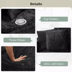 80 Curved Chaise Lounge Sofa & Boneless Couch, Full-Compressed Sofa Bed with Two Cup Holders