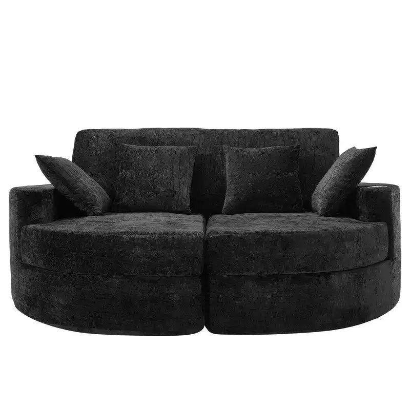 80 Curved Chaise Lounge Sofa & Boneless Couch, Full-Compressed Sofa Bed with Two Cup Holders