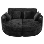 80 Curved Chaise Lounge Sofa & Boneless Couch, Full-Compressed Sofa Bed with Two Cup Holders