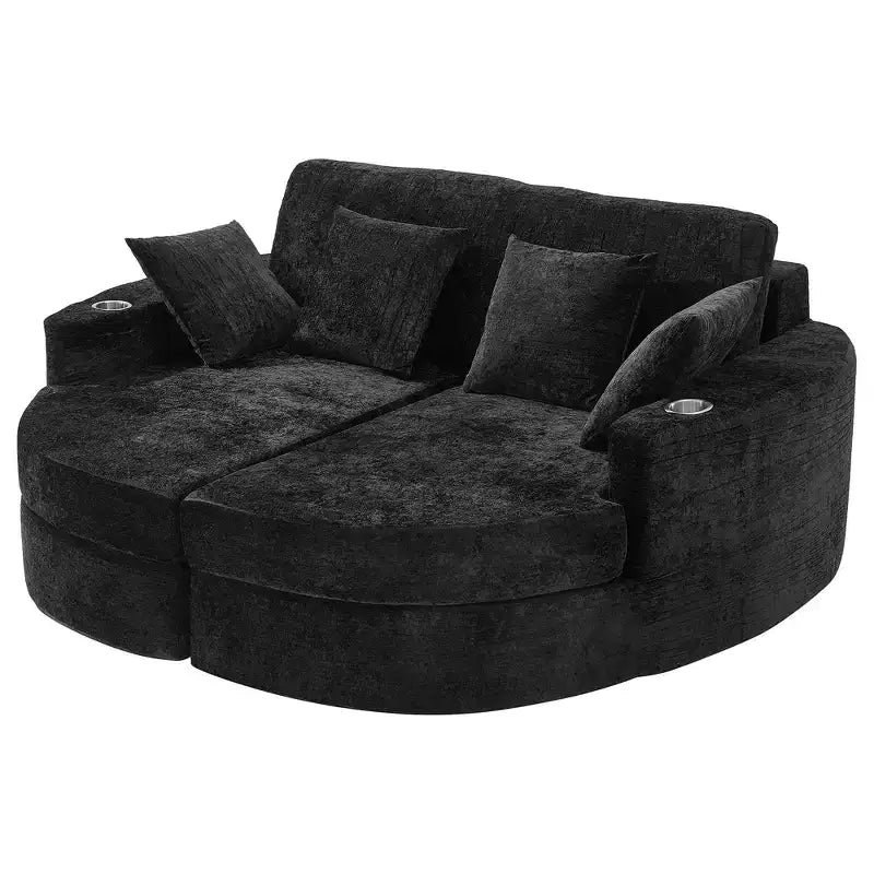 80 Curved Chaise Lounge Sofa & Boneless Couch, Full-Compressed Sofa Bed with Two Cup Holders