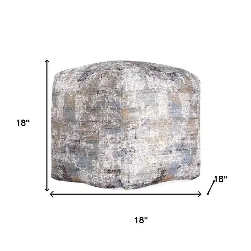 18 Blue Cotton Abstract Pouf Ottoman