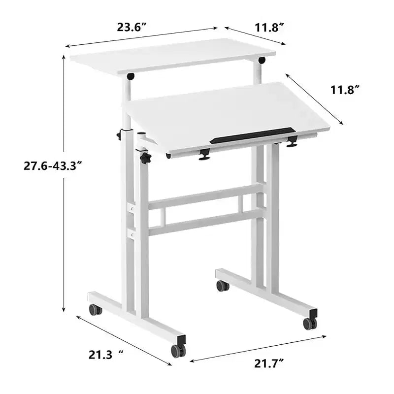 Home Office Small Standing Desk - Adjustable Height Mobile Computer Table with Wheels