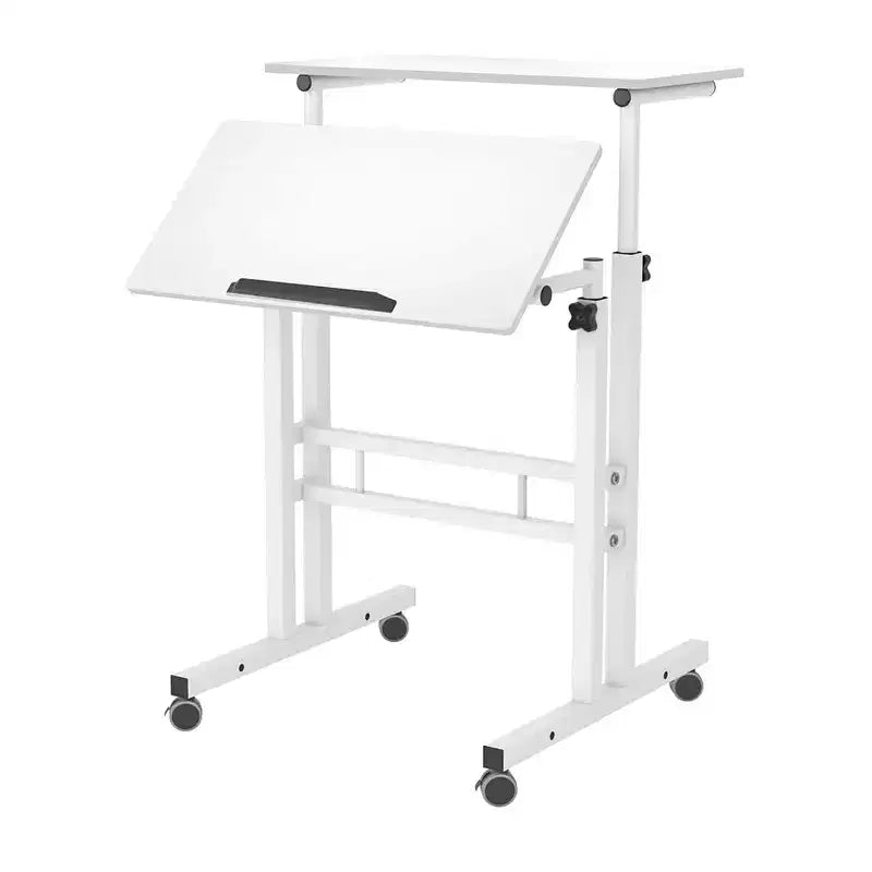 Home Office Small Standing Desk - Adjustable Height Mobile Computer Table with Wheels