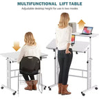 Home Office Small Standing Desk - Adjustable Height Mobile Computer Table with Wheels