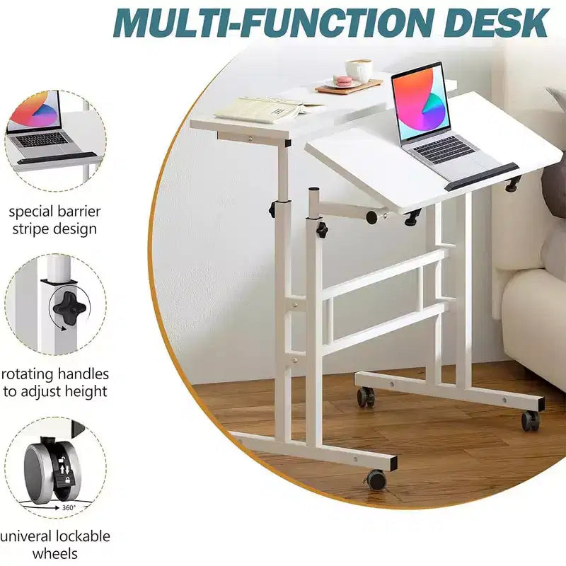 Home Office Small Standing Desk - Adjustable Height Mobile Computer Table with Wheels