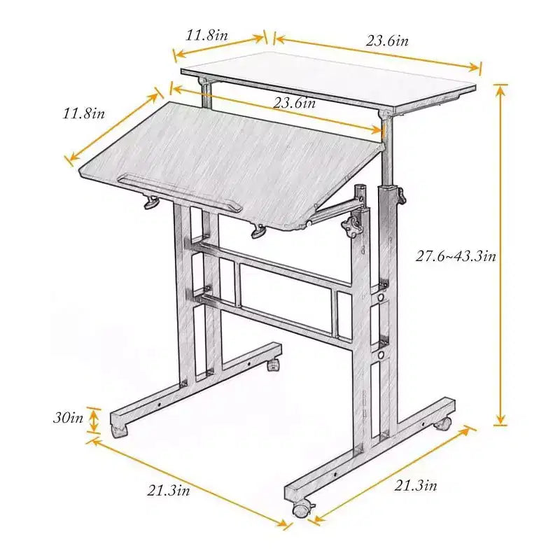 Home Office Small Standing Desk - Adjustable Height Mobile Computer Table with Wheels
