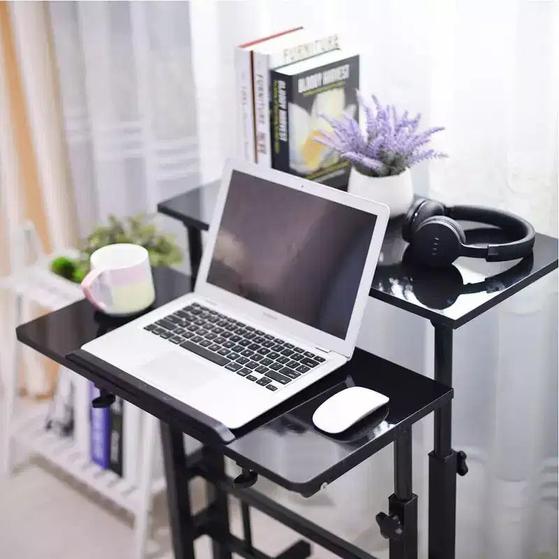 Home Office Small Standing Desk - Adjustable Height Mobile Computer Table with Wheels