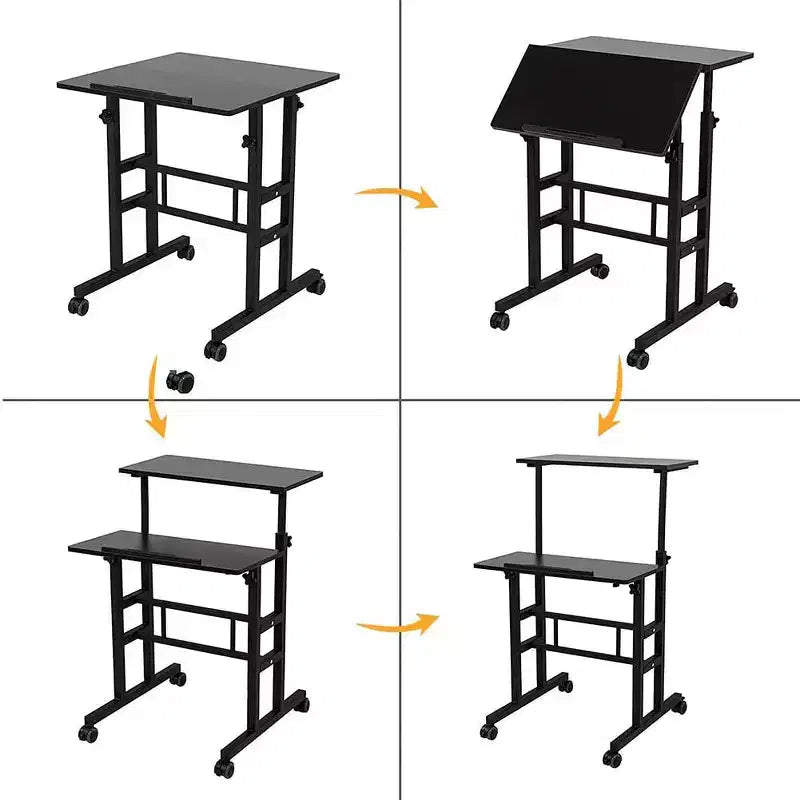 Home Office Small Standing Desk - Adjustable Height Mobile Computer Table with Wheels