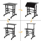 Home Office Small Standing Desk - Adjustable Height Mobile Computer Table with Wheels