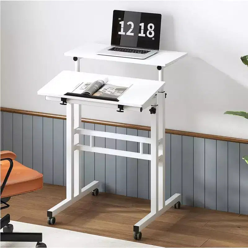 Home Office Small Standing Desk - Adjustable Height Mobile Computer Table with Wheels