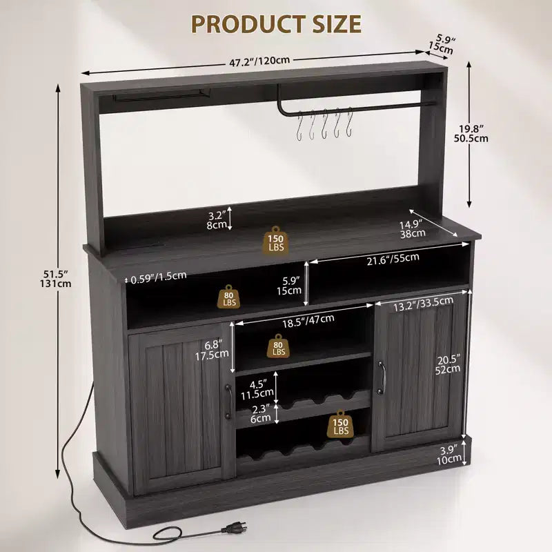 MDF Wine Storage Cabinet, Durable Construction, Suitable for Living Rooms and Dining Rooms with Glassware Rack