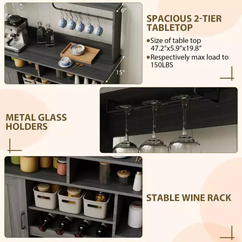 MDF Wine Storage Cabinet, Durable Construction, Suitable for Living Rooms and Dining Rooms with Glassware Rack