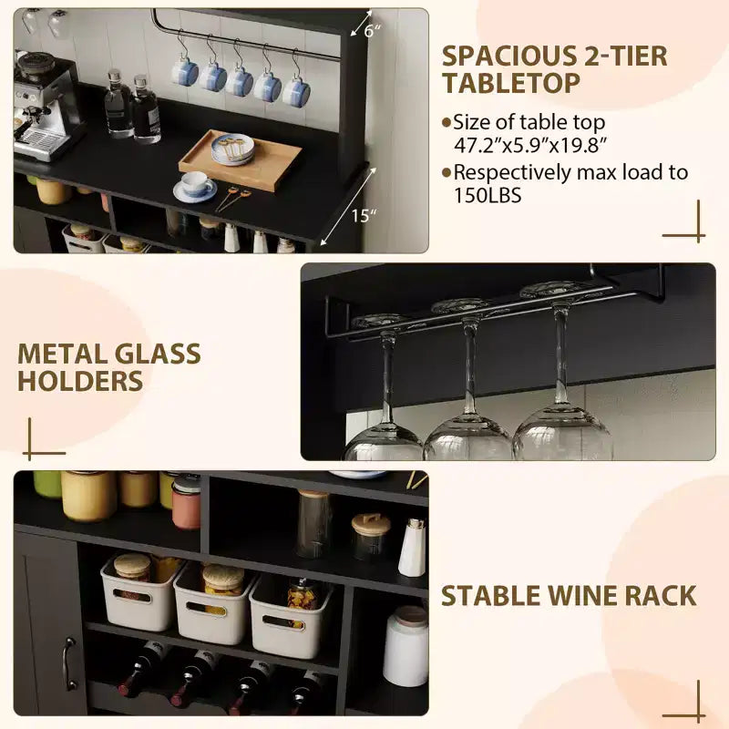 MDF Wine Storage Cabinet, Durable Construction, Suitable for Living Rooms and Dining Rooms with Glassware Rack