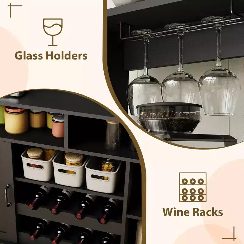 MDF Wine Storage Cabinet, Durable Construction, Suitable for Living Rooms and Dining Rooms with Glassware Rack