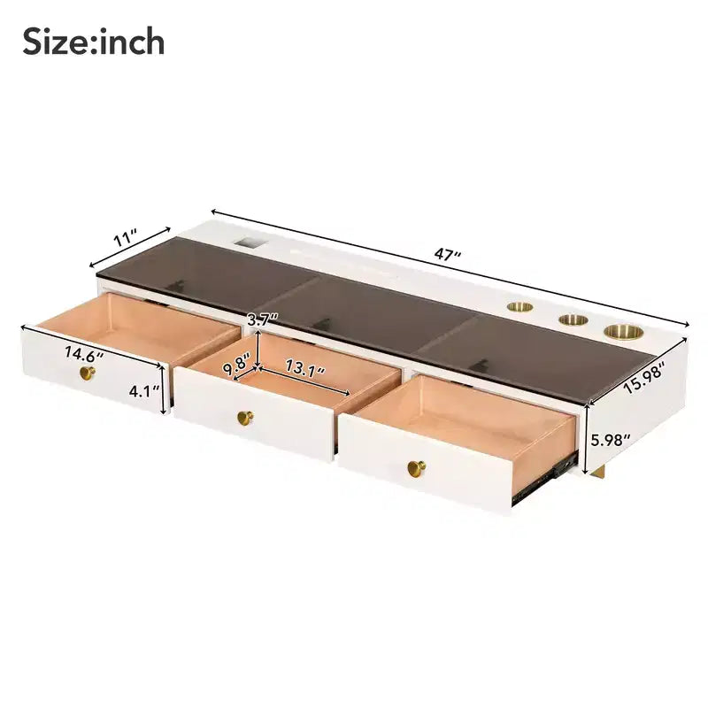 Floating Shelf with Drawer, Multi-Purpose Wall-Mounted Vanity Table, Mounted Desk, Floating Table for Bedroom, Bathroom, White and Golden