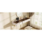 Floating Shelf with Drawer, Multi-Purpose Wall-Mounted Vanity Table, Mounted Desk, Floating Table for Bedroom, Bathroom, White and Golden