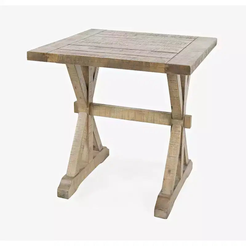 Modern Rustic Distressed Solid Wood End Table with Trestle