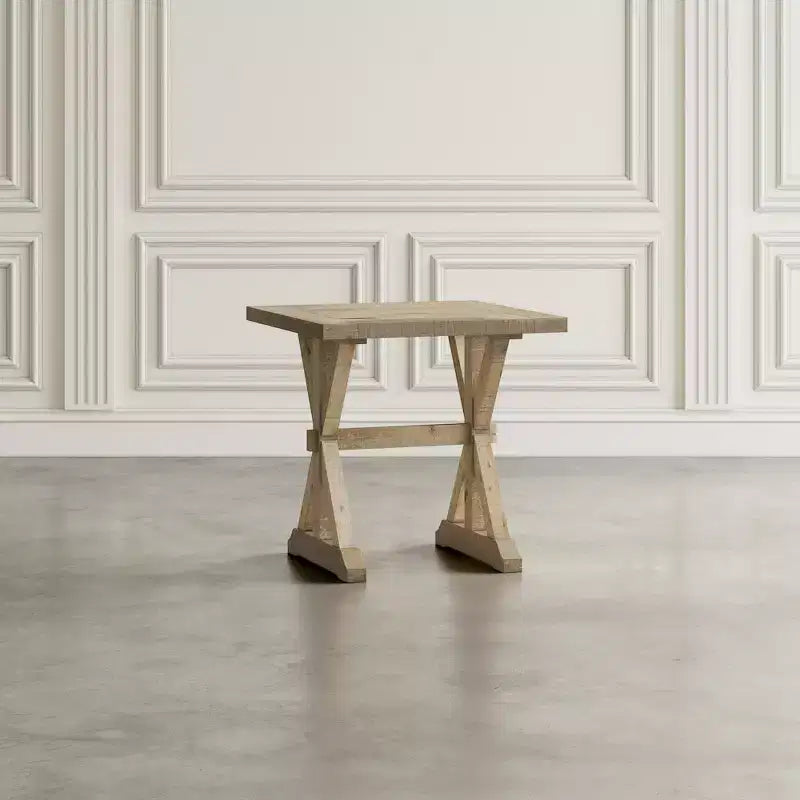 Modern Rustic Distressed Solid Wood End Table with Trestle