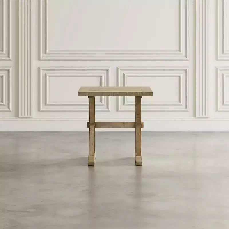 Modern Rustic Distressed Solid Wood End Table with Trestle