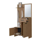 Modern Hall Tree with 3 Hooks and Mirror, Freestanding Coat Rack with Ample Storage, Coat Tree for Living Room, Bedroom, Light Oak