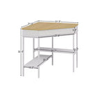 White & Oak Rotating Corner Side Table Curved Drawer + Open Shelves