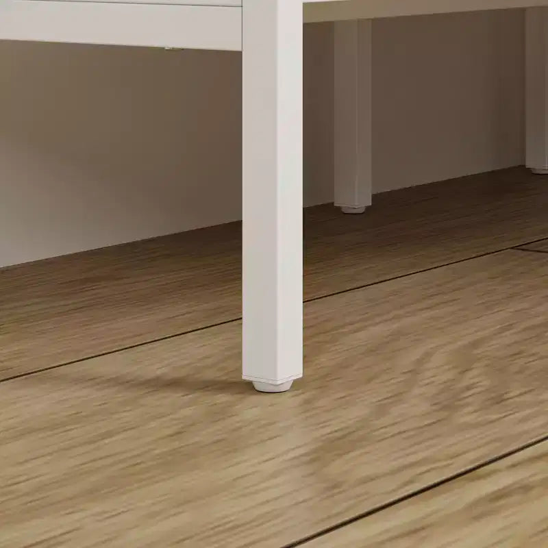 White & Oak Rotating Corner Side Table Curved Drawer + Open Shelves