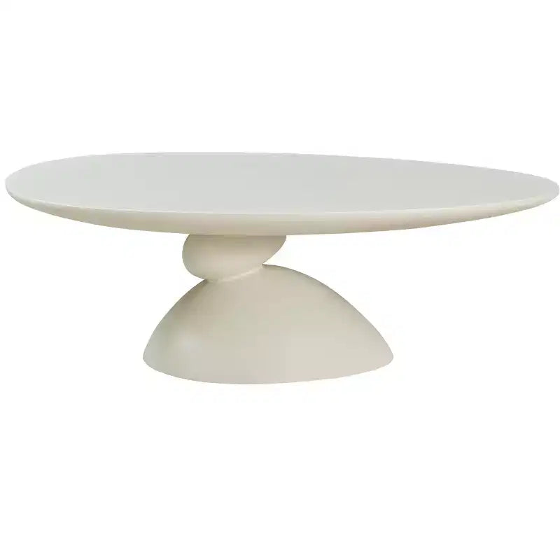 47" Oval Fiberglass Coffee Table with Sculptural Base, Milk White