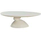 47" Oval Fiberglass Coffee Table with Sculptural Base, Milk White